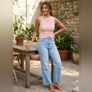 Pink Ribbed Crop Tank Top